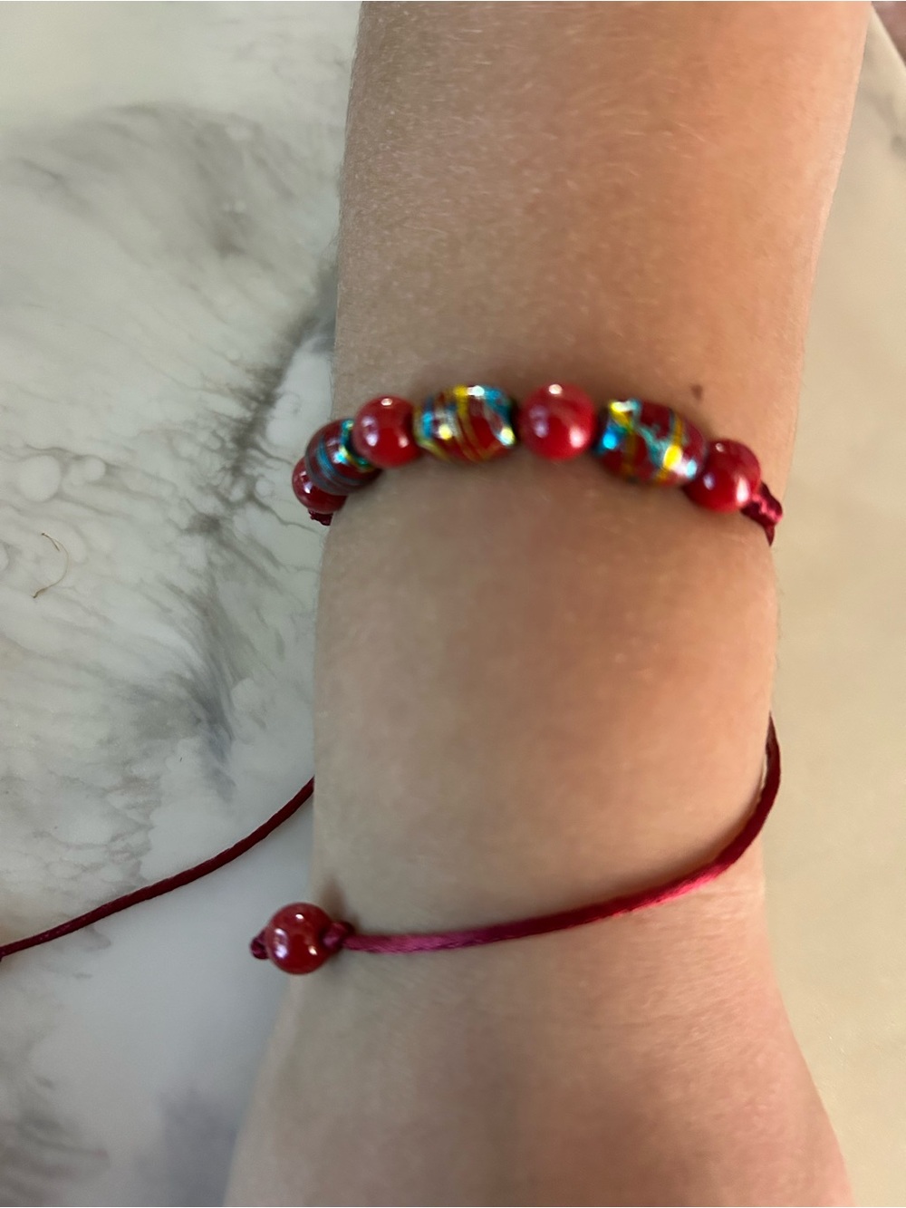 Red Beaded Cord Bracelet with Multicolor Accent Beads
